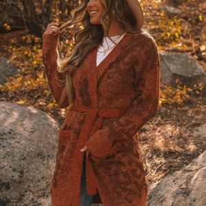 BNWT Lovestitch Winter Solstice Cardigan Sweater Rust color size Small